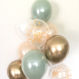 Green , Gold and White Balloons Light Green Wedding Decor Green and Gold Balloons Chrome Gold Balloons Sage Green Bridal Shower Decor image 5