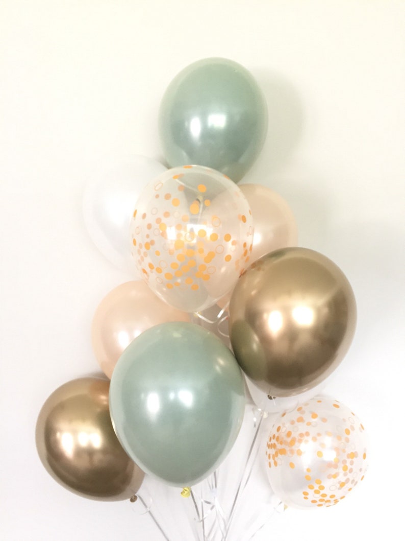 Green , Gold and White Balloons Light Green Wedding Decor Green and Gold Balloons Chrome Gold Balloons Sage Green Bridal Shower Decor image 5