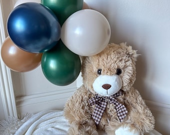 Green and Navy Teddy Bear Balloon Bunch | Bear & Bow Optional | Teddy Bear Bouquet | Beary 1st Birthday | Blue Teddy Bear Baby Shower