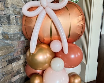 Blush Bow Pumpkin Balloon Tower | Little Pumpkin Bow Birthday | A Little Pumpkin is on The Way Baby Shower Pink Our Little Pumpkin is One