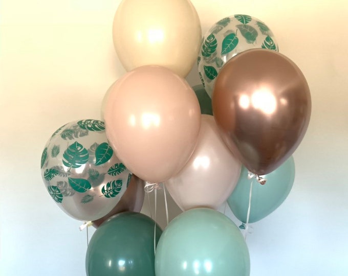 Tropical Blush and Mint Balloons | Blush Wedding Decor | Muted Balloons | Tropical Bridal Shower | Natural Bridal Shower Decor