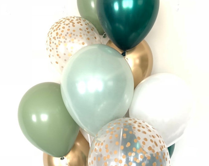 Green and White Balloons | Light Green Wedding Decor | Green and Gold Balloons | Chrome Gold Balloons | Sage Green Bridal Shower Decor