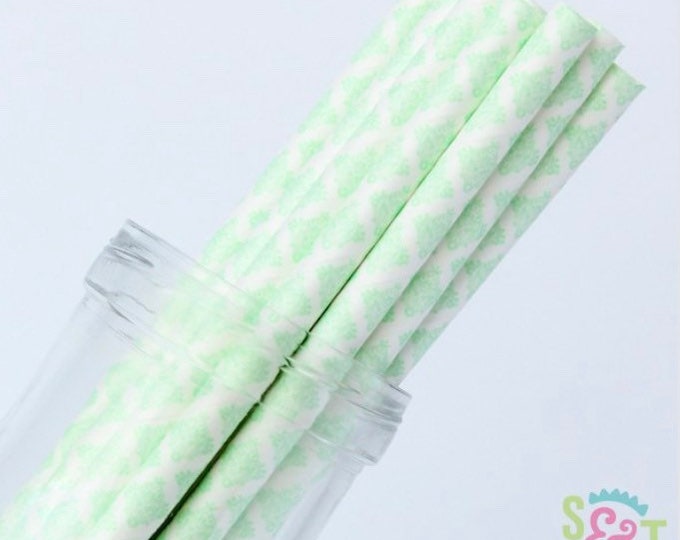 Mint Damask Straws | Mint Party Decor | Mint Bridal Shower Decor | Mint Baby Shower Decor | Mint Paper Straws