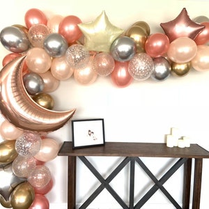 Twinkle Little Star Balloons | Rose Gold Twinkle Little Star Baby Shower Decor | Moon and Star Balloons | Gender Reveal Balloons | Birthday