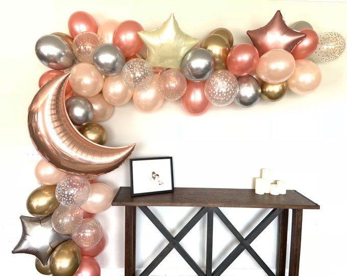 Twinkle Little Star Balloons | Rose Gold Twinkle Little Star Baby Shower Decor | Moon and Star Balloons | Gender Reveal Balloons | Birthday