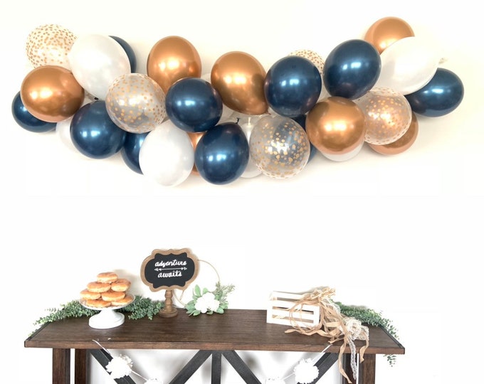 Navy and Copper Balloon Garland DIY Kit | Copper and Navy Bridal Shower Decor | Gold Baby Shower | Wedding Balloon Garland Photo Prop