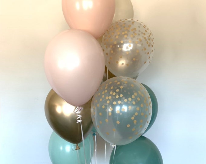 Blush, Mint and Gold Balloons | Blush Wedding Decor | Muted Balloons | Tropical Bridal Shower | Natural Bridal Shower Decor