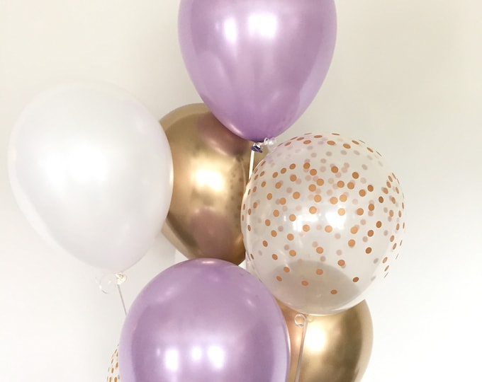 White and Lavender Balloons | Lavender and Gold Balloons | Lavender Bridal Shower Decor | Lilac Baby Shower Decor | Spring Bridal Shower Dec