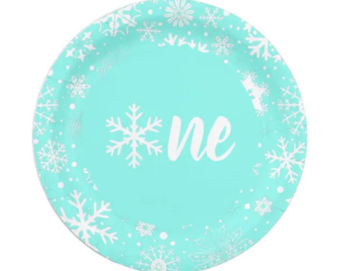 Aqua BLUE Winter First Birthday Plates | Blue Snowflake First Birthday | Baby It’s Cold Outside Plates Luncheon | Winter ONEderland Birthday