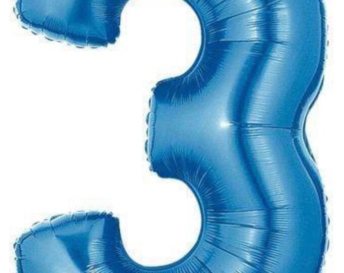 Blue Number 3 Balloon | Blue Third Birthday Balloons | Mylar Number Balloons | Large Foil Balloons | Blue 3 Balloons