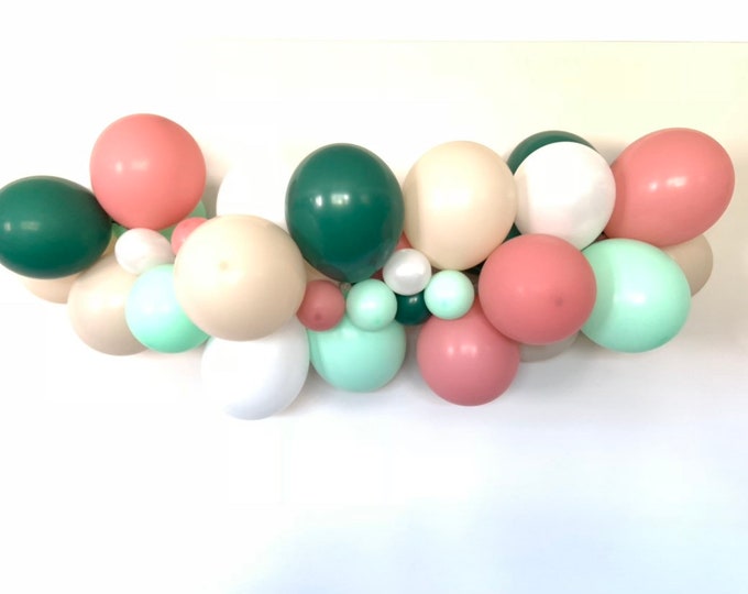 Matte Rose Gold and Green Balloon Garland | Party Animal Birthday Balloon Garland | Matte Balloons | Green and White Sand Balloons |