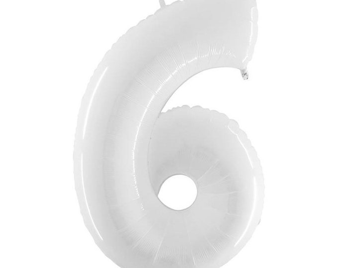 White Number 6 Balloon | White Sixth Birthday Balloons | Mylar Number Balloons | Large Foil Balloons | White Six Balloons