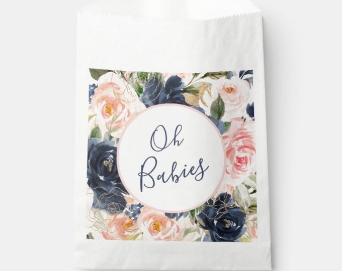 Oh Babies Favor Bags | Twins Shower Favors | Blush and Navy Baby Shower Favors | Gender Reveal Baby Shower Favor Bags