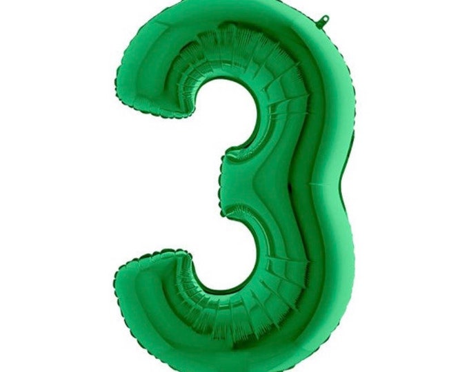Green Number 3 Balloon | Green Third Birthday Balloons | Mylar Number Balloons | Large Foil Balloons | Green Three Balloons
