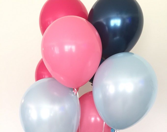 Pink and Navy Balloons | Pink and Blue Balloons | Pink and Navy Balloon Bouquet | Pink and Navy Bridal Shower Decor | Twins Birthday Balloon