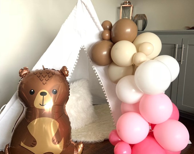 We Can Barely Wait Balloon Garland | Pink Bridal Shower Decor | Teddy Bear Baby Shower Decor | Pink and Brown Balloon Garland
