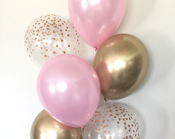 Pink and Gold Balloons | Pink and Chrome Gold Balloons | Pink Balloons | Gold Bridal Shower Decor | Pink Bridal Shower