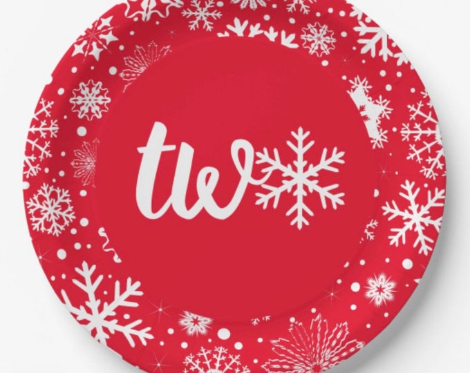 Red Winter Second Birthday Plates Lunch | Blue Snowflake Second Birthday | Baby It’s Cold Outside Plates | Snow Much Fun Birthday