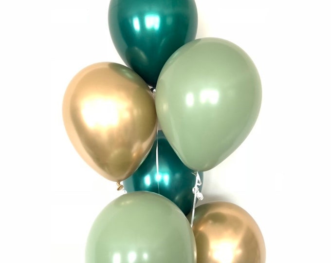 Green and Gold Balloons | Light Green Wedding Decor | Green Balloons | Eucalyptus Balloons | Dark Sage Green Bridal Shower Decor