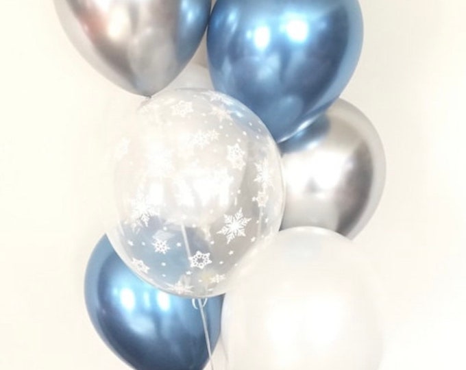Chrome Blue Snowflake Balloons | Winter Baby It's Cold Outside Baby Shower Decor | Blue Winter ONEderland Birthday | Snow Much Fun