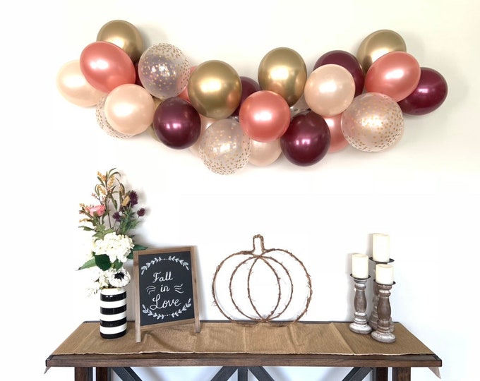Chrome GOLD No Minis Rose Gold and Burgundy Balloon Garland | Rose Gold Bridal Shower Decor | Fall Baby Shower Decor | Fall Bridal Shower