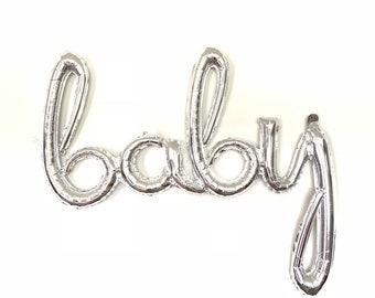 Oh Baby Balloon | Silver Baby Shower Decor | Silver Baby Script Balloon | Silver Baby Shower Balloons | Gender Reveal Baby Shower Decor
