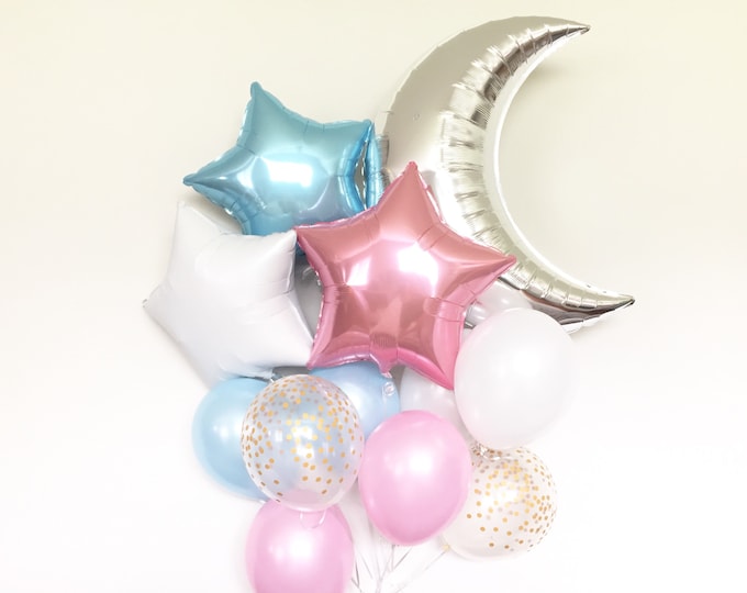 Twinkle Little Star Balloons | Twinkle Little Star Baby Shower Decor | Moon and Star Balloons | Gender Reveal Balloons | Gender Reveal Party