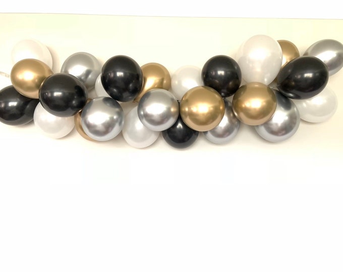 Black and Gold Balloon Garland DIY Kit | White and Gold Bridal Shower Decor | New Year's Eve Balloon Garland | New Year's Eve Party Decor