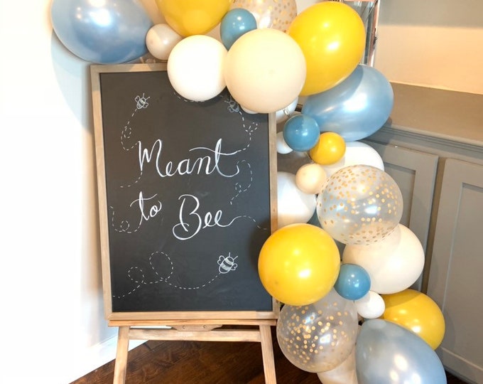 Slate Blue and Mustard Balloon Garland | Dusty Blue Bridal Shower Decor | Mommy To Bee Baby Shower | Meant To Bee