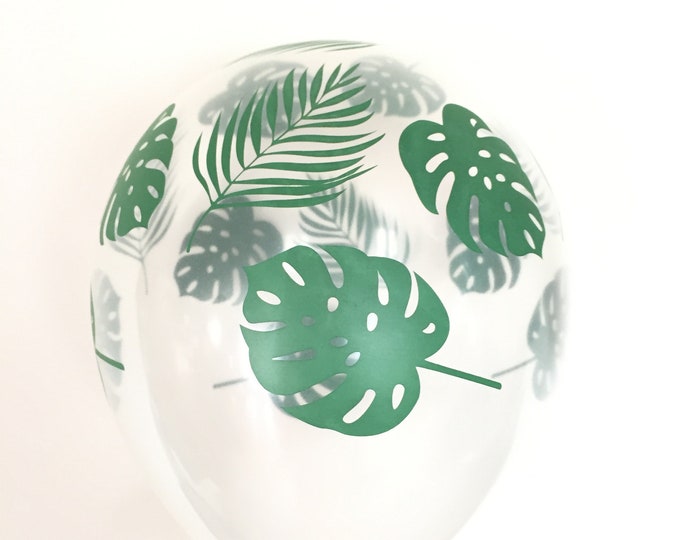Tropical Balloons | Green Leaf Balloons | Palm Leaves Decor | Hawaiian Bridal Shower Decor | Lets Flamingle Party Tropical Birthday Balloons