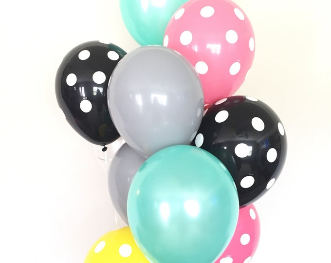 Pink and Mint Balloons | Polka Dot Balloons | Rock and Roll Birthday Balloons | Baby Shower Decor | Birthday Party Balloons