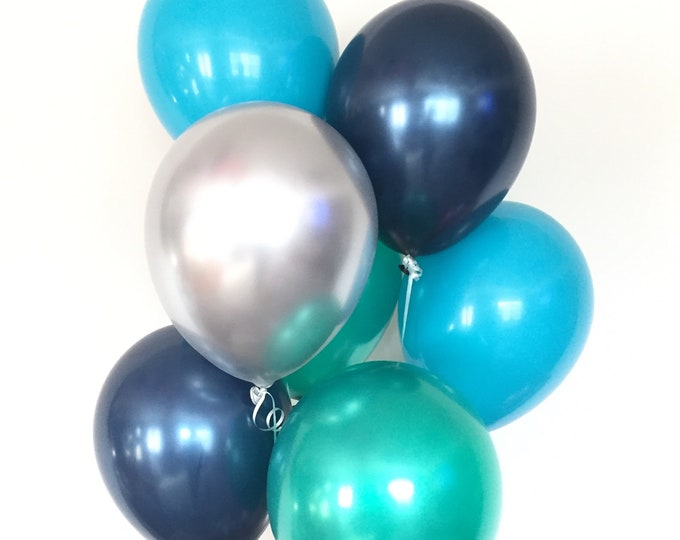 Navy and Green Balloons | Navy and Silver Balloons | Jungle Baby Shower Decor | Wild One First Birthday Party Decor | Green and Navy Balloon