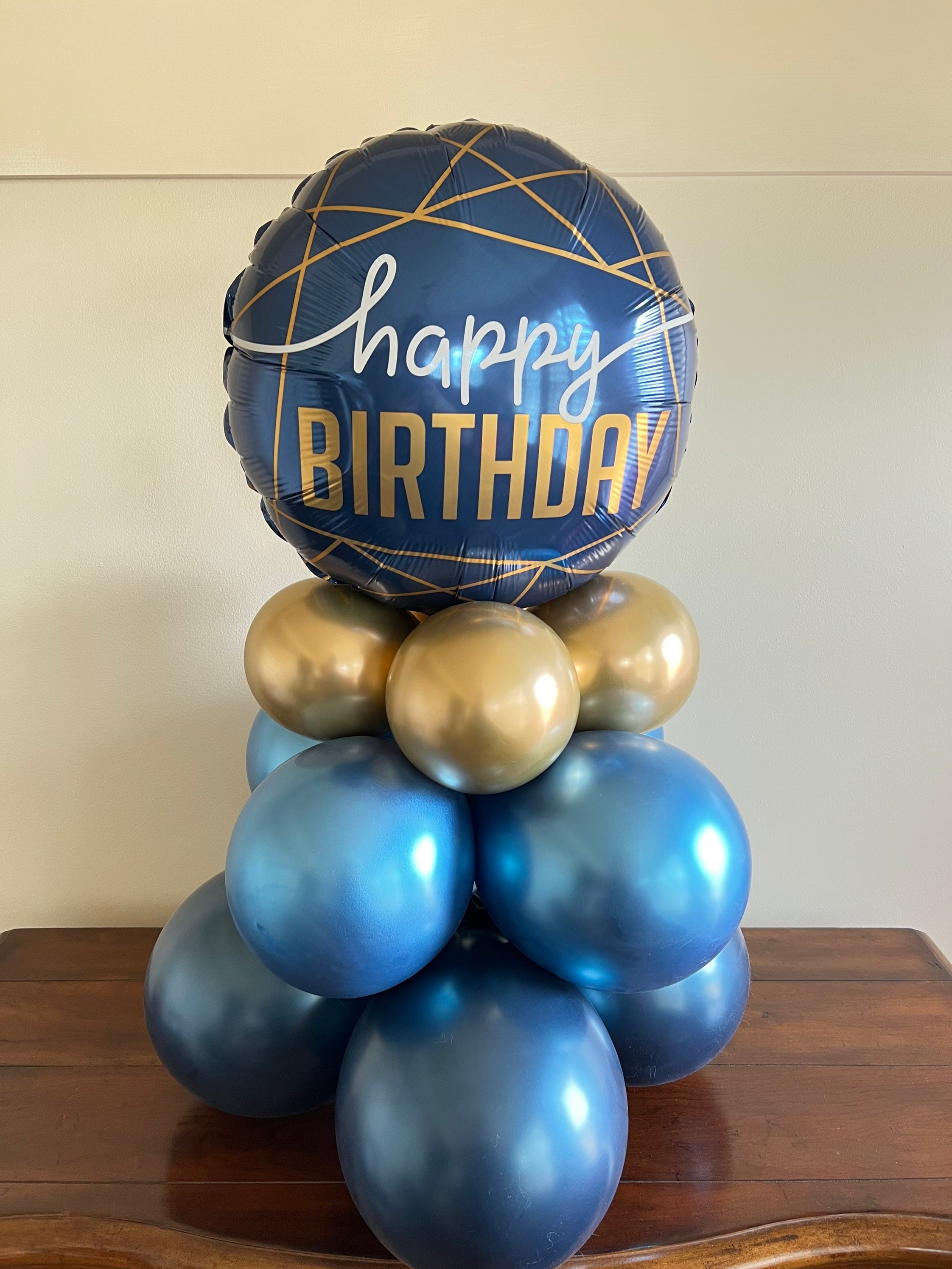 Happy Birthday Blue Streamers Balloon Bouquet Pole - BALLOONIACS