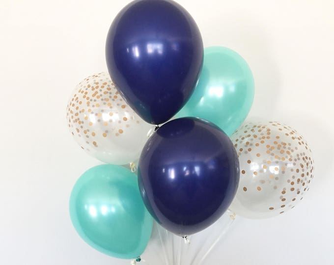 Mint and Navy Balloon Bouquet | Navy and Mint Balloon Bouquet | Mint and Gold Balloons | Mint and Gold Bridal Shower Decor | Navy Bridal Sho