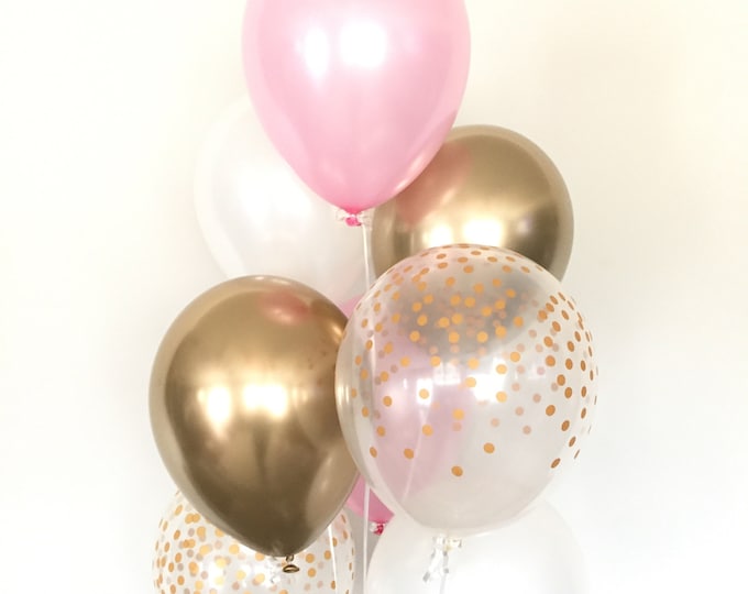 Pink and Gold Balloons | Pink and Chrome Gold Balloons | Pink Balloons | Gold Bridal Shower Decor | Pink and White Bridal Shower