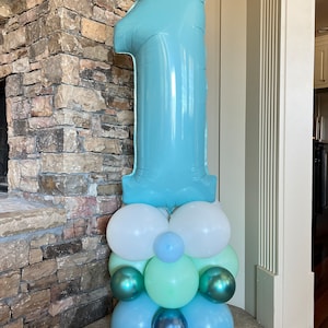 Under The Sea Balloon Tower Kit | Shark Balloon Centerpiece | Blue and Green Balloon Display | Shark Birthday Balloons