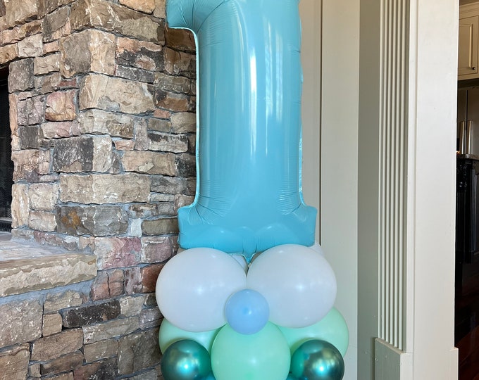 Under The Sea Balloon Tower Kit | Shark Balloon Centerpiece | Blue and Green Balloon Display | Shark Birthday Balloons