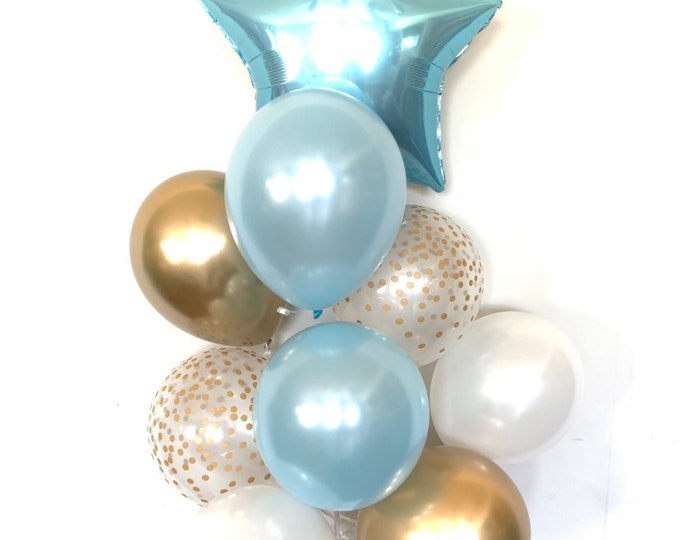 Twinkle Little Star Balloons | Blue and White Balloons | White and Gold Baby Shower Decor | Star Birthday Balloons | Out Of This World Birt