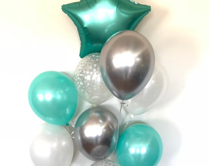 Twinkle Little Star Balloons | Silver and Mint Balloons | Mint and Silver Baby Shower Decor | Star Birthday Balloons | Out Of This World