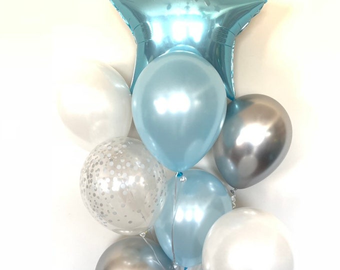 Twinkle Little Star Balloons | Blue and White Balloons | Blue and Silver Baby Shower Decor | Star Birthday Balloons | Out Of This World Birt