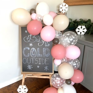 Pink and Tan Snowflake Balloon Garland | Baby it’s Cold Outside Bridal Shower Decor | Pink and Brown Hot Cocoa Bar Balloon Garland