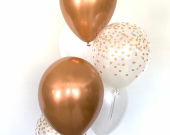 NEW Chrome Copper Balloons | Copper and White Balloons | Copper Baby Shower Decor | Succulent Baby Shower Decor | Succulent Bridal Shower Ba