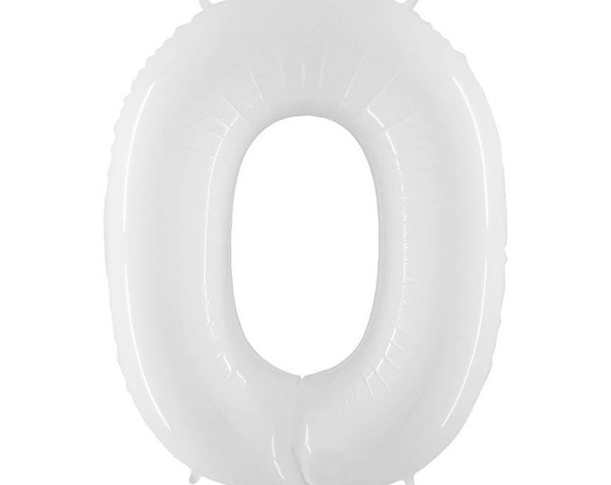 White Number 0 Balloon | White Tenth Birthday Balloons | Mylar Number Balloons | Large Foil Balloons | White Zero Balloons