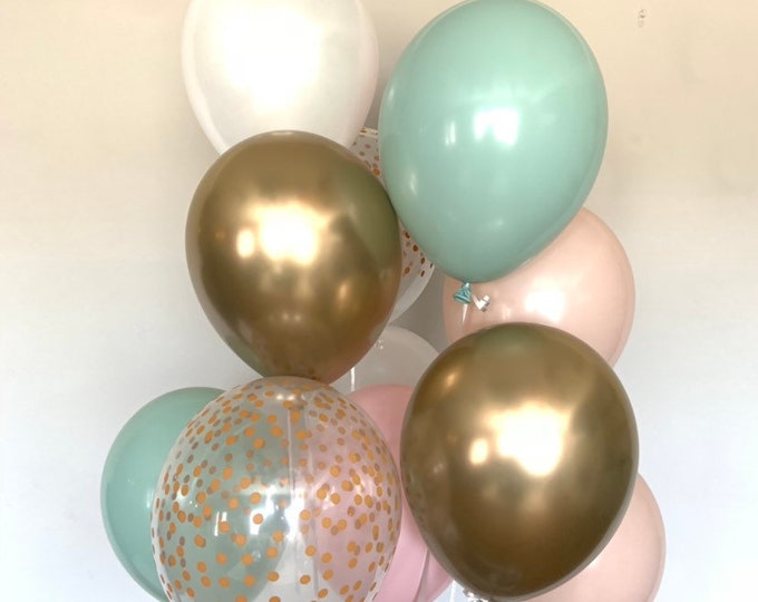 Mint and Cameo Balloons | Mint and Blush Balloons | Boho Birthday Balloons | Worth The Wait Bridal Shower