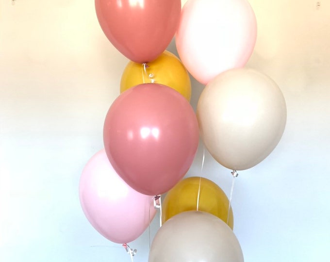 Pastel Matte Pink Balloons | Mustard and Pink Blush Balloons | Blush Bridal Shower Decor | Blush Baby Shower | Blush Boho Birthday Balloons