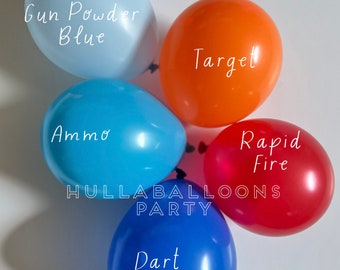 Ready Aim Shoot Balloons | Dart Gun Birthday Party | Epic Battle Birthday Decor | Battle Zone Birthday | Blue and Orange Balloons