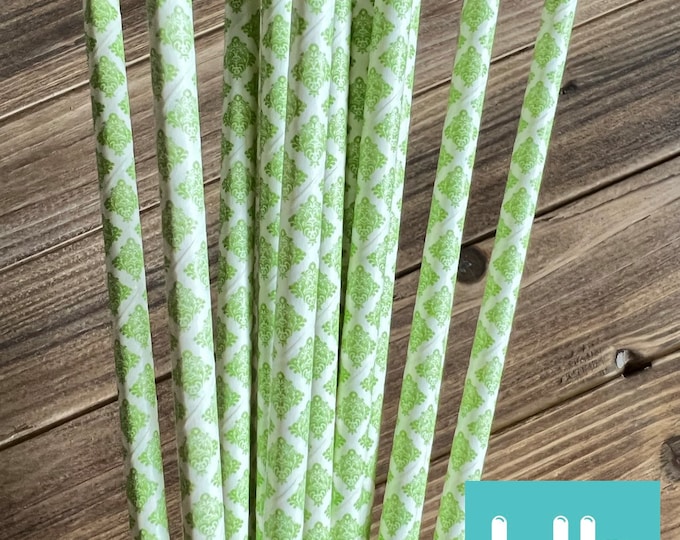 Lime Green Damask Straws | Apple Green Straws | Citrus Baby Shower | Little Cutie Straws | Citrus Bridal Shower Little Pumpkin Straws