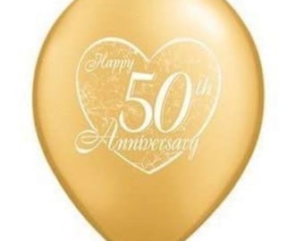 Happy 50th Anniversary Balloons | Golden Anniversary Party Decor | 50th Anniversary Party Decor | Gold Balloons