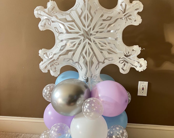 Snowflake Balloon Tower Kit | Winter Wonderland Birthday Decor | Snow Much Fun Balloon Display | Winter Baby Shower | Winter Bridal Shower