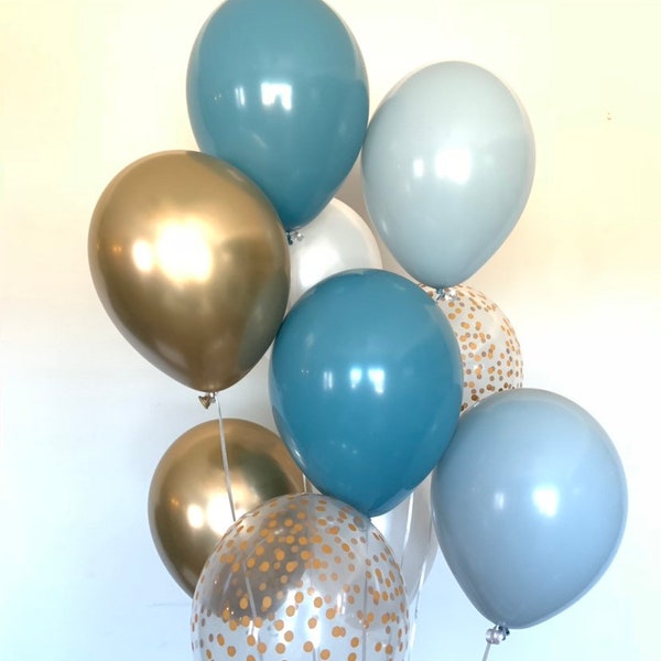 Steel and Fog Balloons | Blue and Gold Balloons | Something Blue | Gold Bridal Shower Decor | Pale Blue Baby Shower